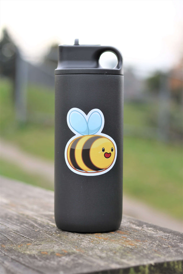 bee sticker on water bottle