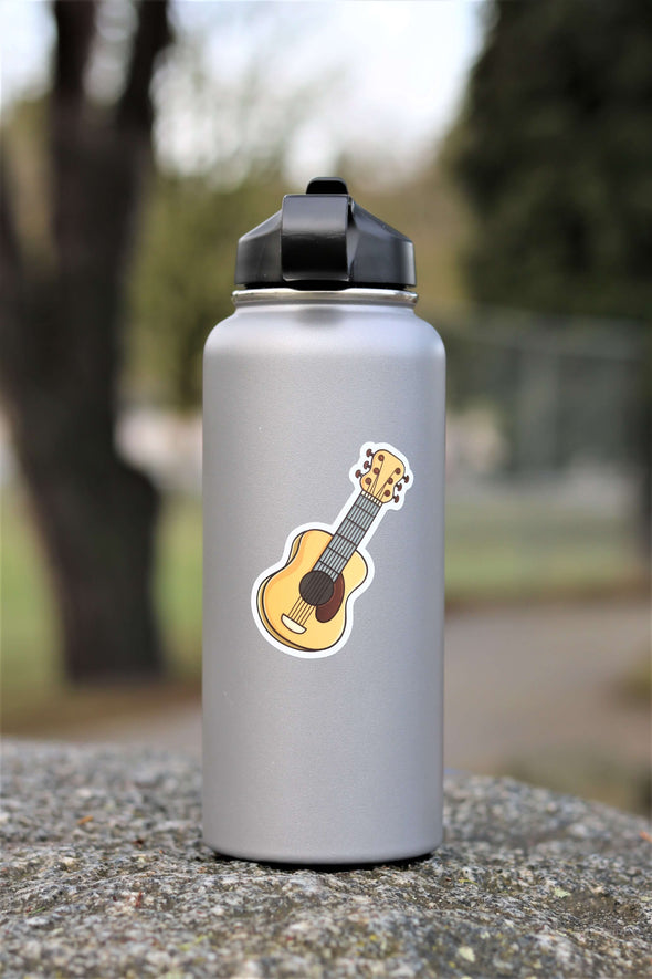 acoustic guitar sticker on gray water bottle