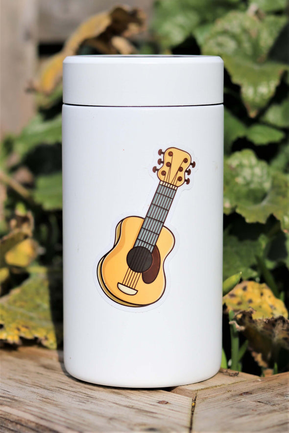 acoustic guitar sticker on white water bottle