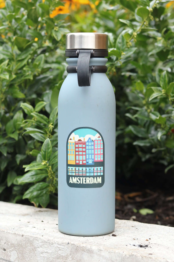 Amsterdam Netherlands vinyl sticker on water bottle