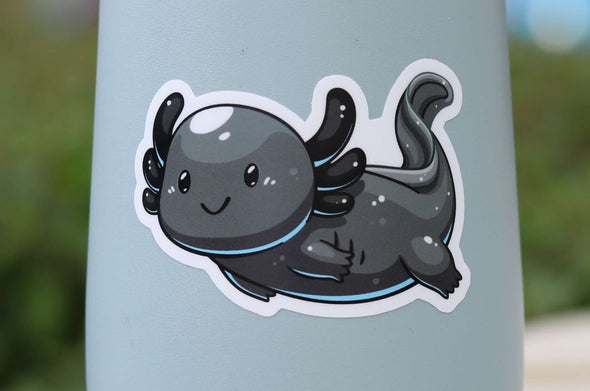 close up on black axolotl vinyl sticker