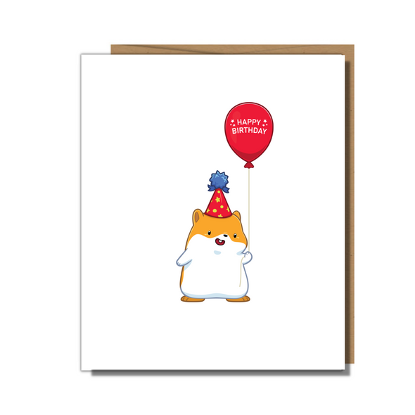 Hamster Holding Red Balloon | Birthday Card
