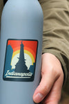 close up of Indianapolis Sticker on water bottle