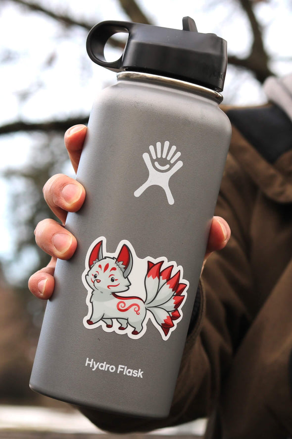cute Kitsune Sticker on gray Hydro Flask