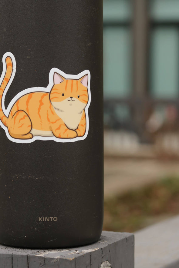 Orange Tabby Sticker on black bottle